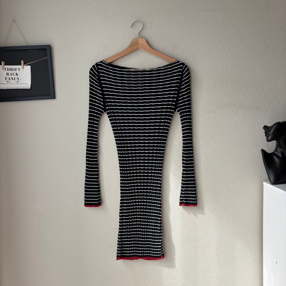 Guest in Residence Dress Black Striped Ribbed Knit Long‎ Sleeve Minidress Size S - Picture 2 of 9